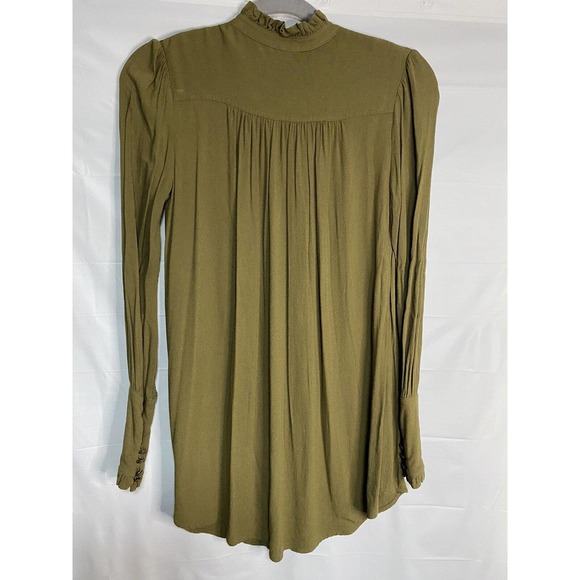 Free People Women’s Button Up Tunic Dress W/ Slip Long Sleeve Size XS Army Green - Picture 2 of 5
